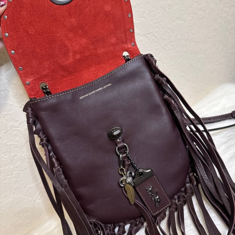 Coach Fringe Saddle Bag With Pyramid Rivets - Picture 10 of 12